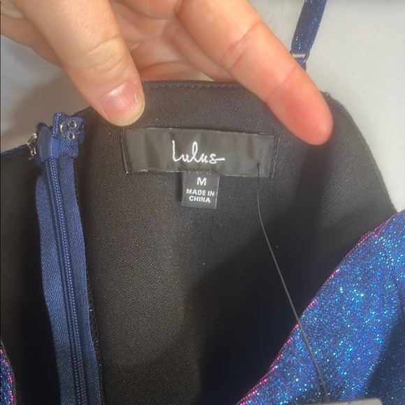 Lulu's Spectacular Sensation Blue Multi Glitter Bodycon Mini Dress NWT - Picture 5 of 11